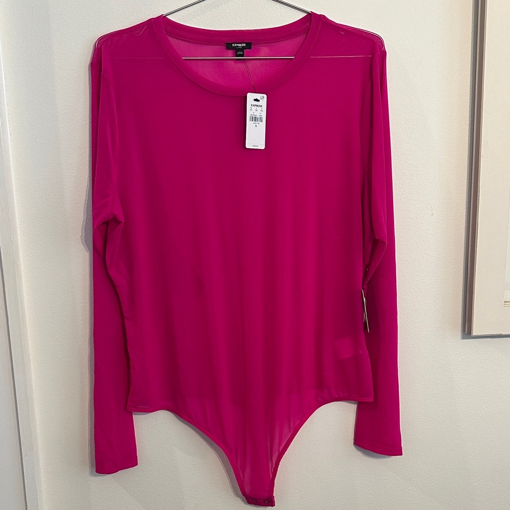 Express Vibrant Mesh Pink Long Sleeve Bodysuit